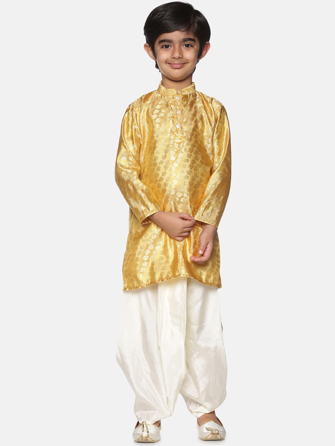 

Sethukrishna Boys Gold-Toned Ethnic Motifs Kurta with Dhoti Pants