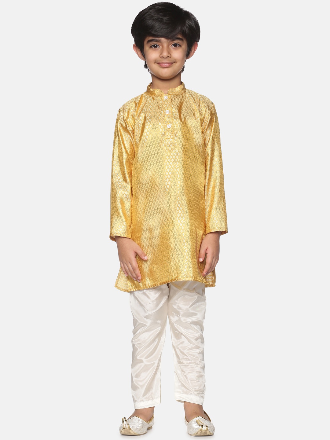 

Sethukrishna Boys Gold-Toned & Off-White Kurta With Pyjamas