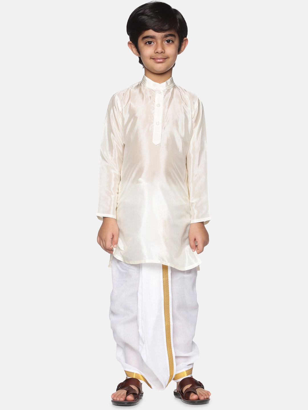 

Sethukrishna Boys Cream-Coloured Kurta with Dhoti Pants