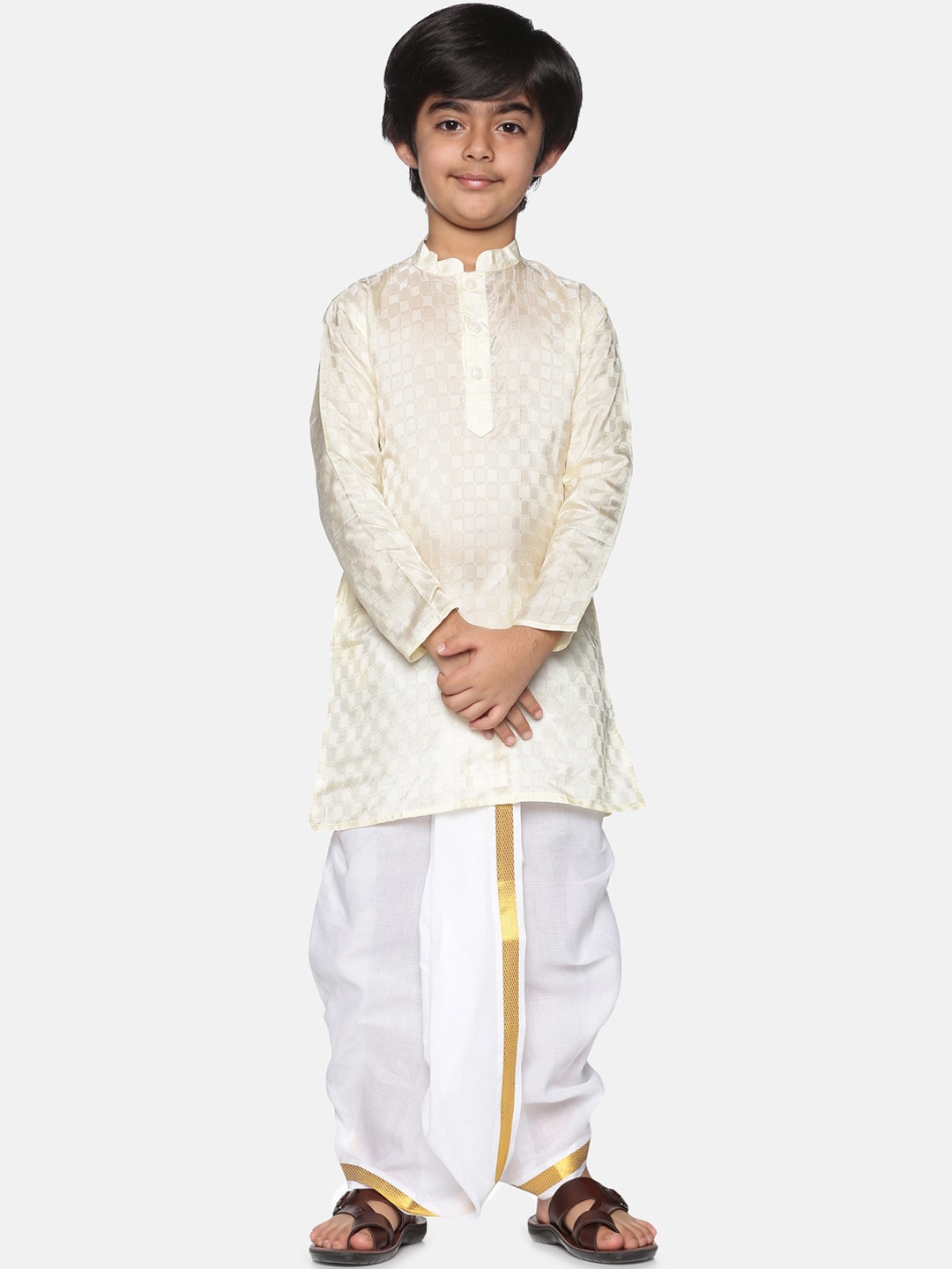 

Sethukrishna Boys Cream-Coloured Kurta with Dhoti Pants