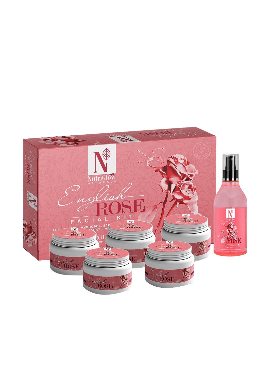 

NutriGlow Set of NATURALS English Rose Facial Kit 250g+10ml & Balancing Toner 300ml, Multi