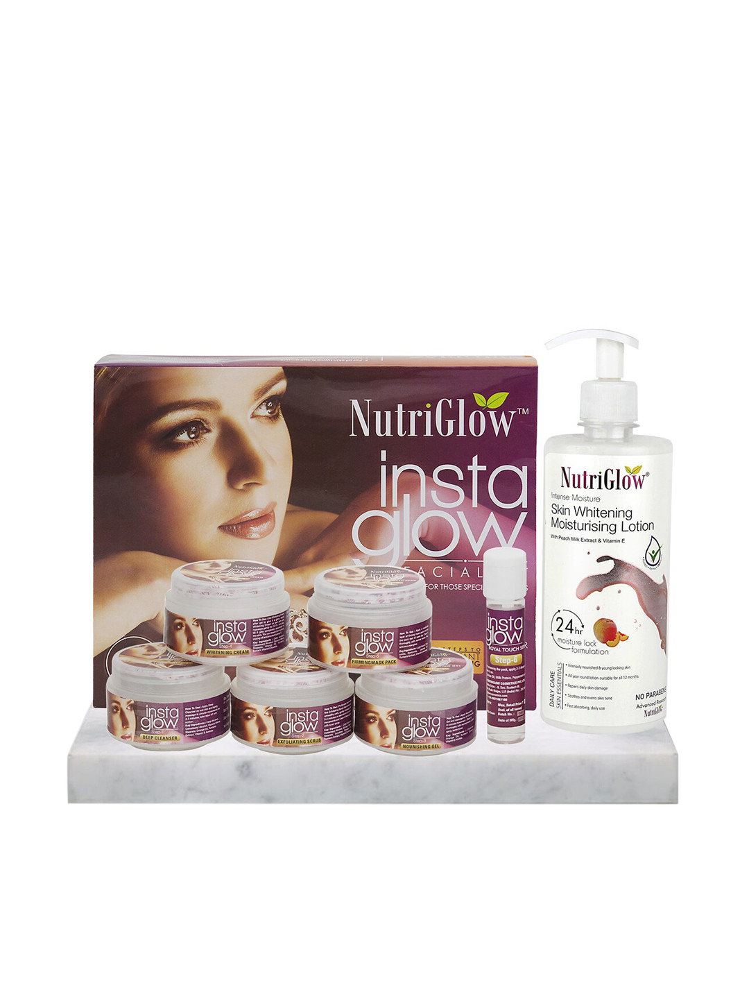 

NutriGlow Insta Glow Facial Kit 250g+10ml & Skin Whitening Moisturizing Lotion 500ml, Multi