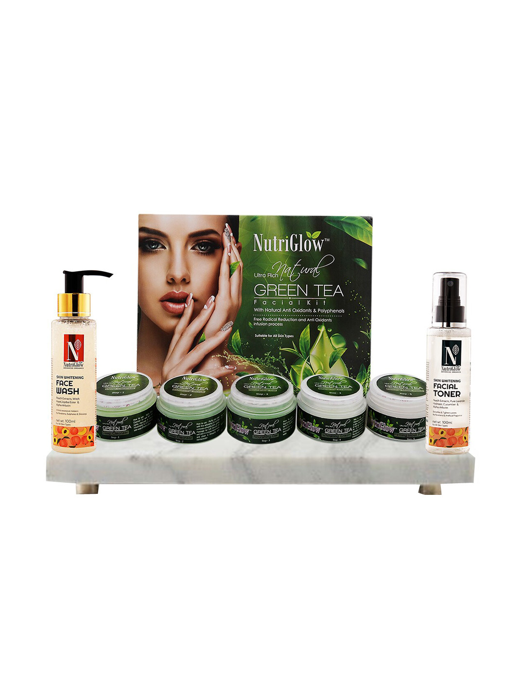 

NutriGlow Green Tea Facial Kit 250g with Skin Whitening Face Wash 100ml & Toner 100ml