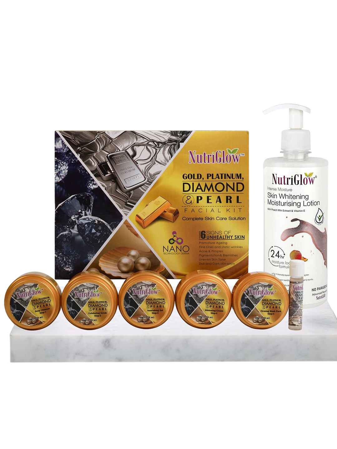

NutriGlow Set Of Facial Kit 260 g + Skin Whitening Moisturizing Lotion 500 ml, Multi