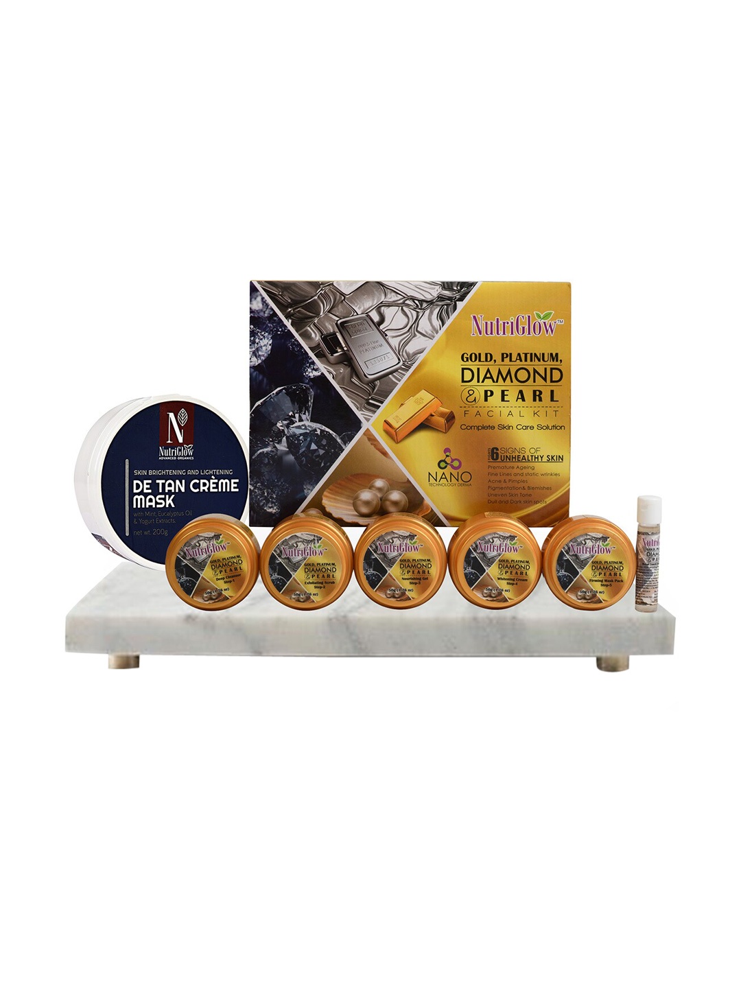 

NutriGlow Gold Power Of 4 Gold, Platnum, Diamond & Pearl Facial Kit 260gm