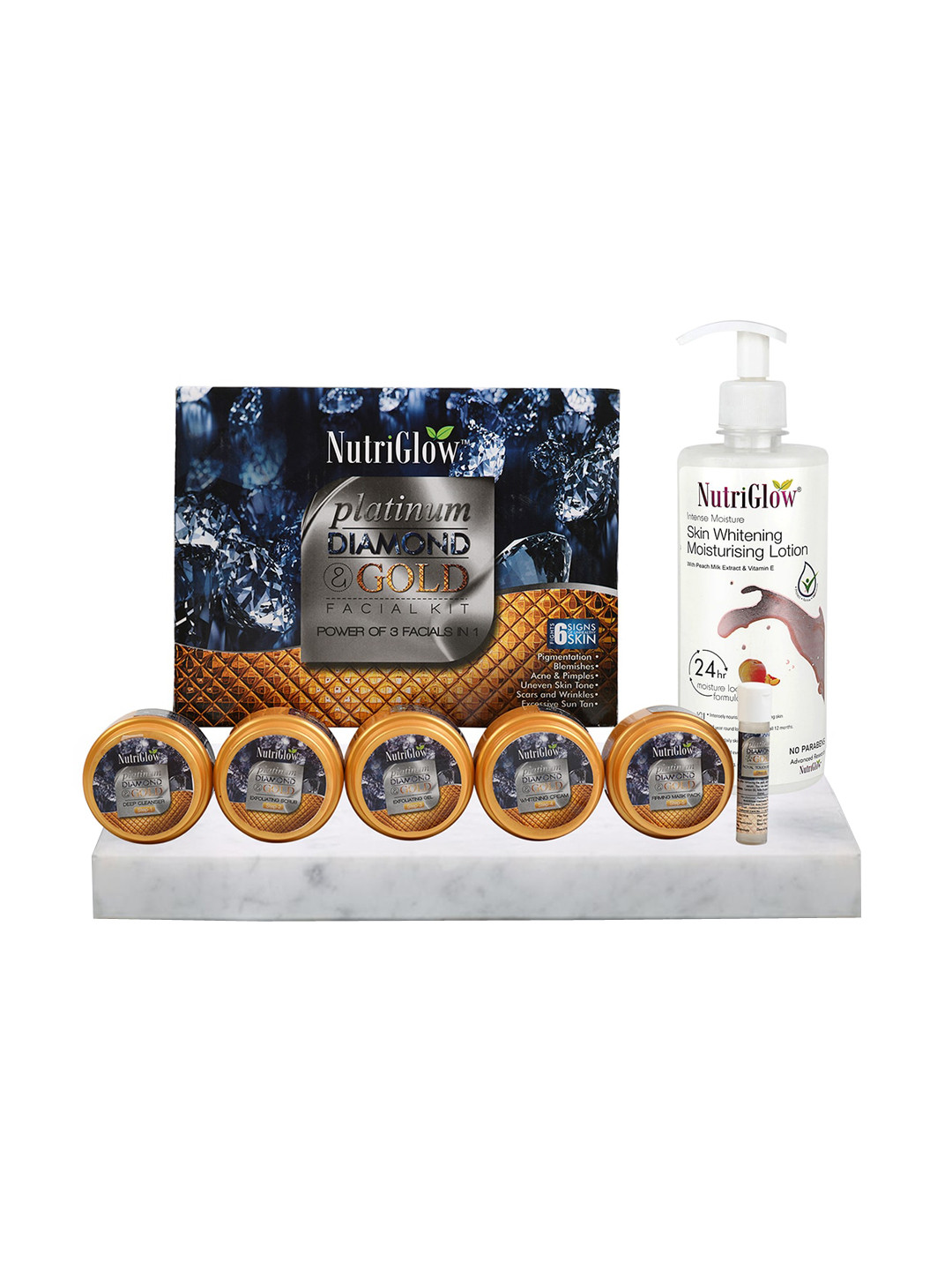 

NutriGlow Platinum Diamond & Gold Facial Kit 250g+10ml & Skin Whitening Lotion 500ml, Multi