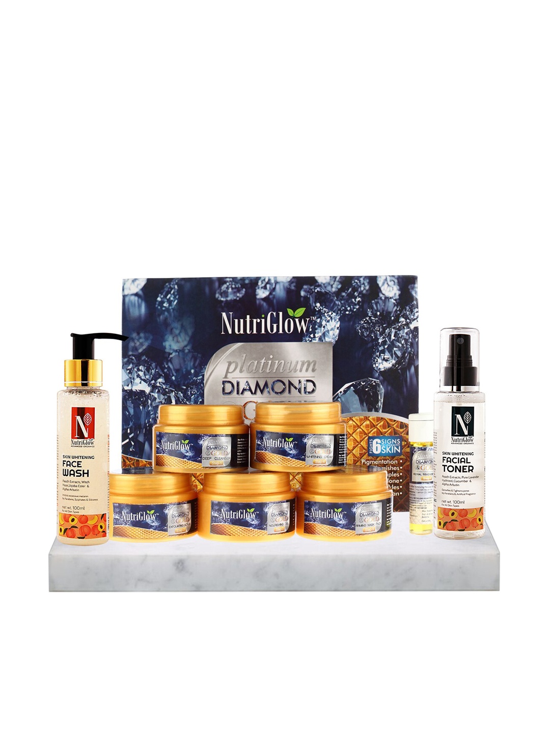 

NutriGlow Platinum Diamond & Gold Facial Kit, Skin Whitening Face Wash 100ml & Toner 100ml, Multi