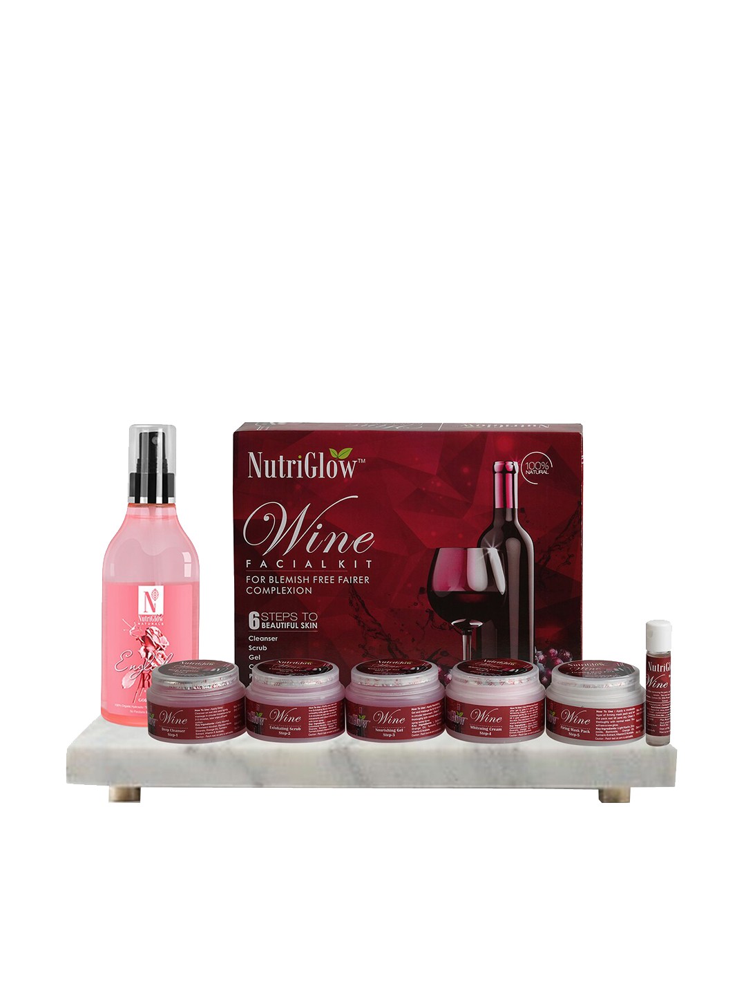 

NutriGlow Set of Wine Facial Kit 250 g + 10 ml & English Rose Balancing Toner 150 ml, Multi