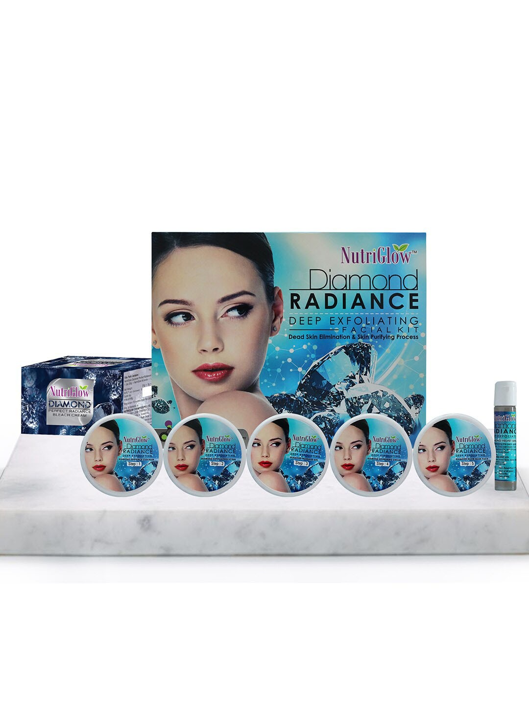 

NutriGlow Set of Diamond Radiance Facial Kit 250 g + 10 ml & Bleach Cream 43 g, Blue