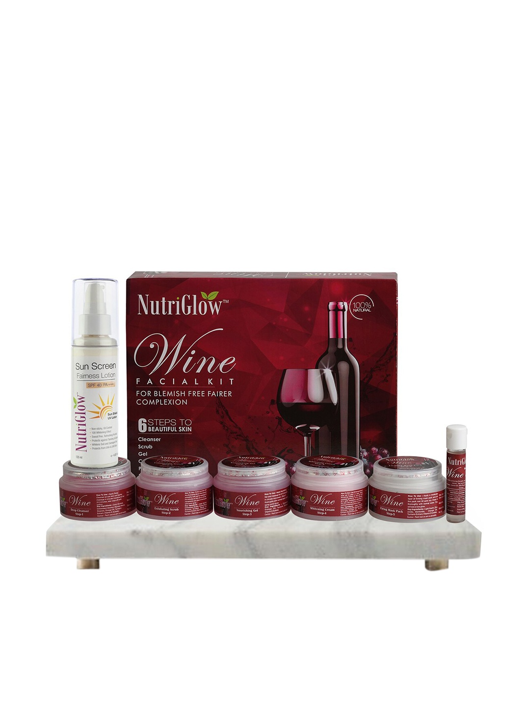 

NutriGlow Wine Facial Kit 250g + 10ml & Sun Screen Fairness Lotion SPF 40 120ml, Multi
