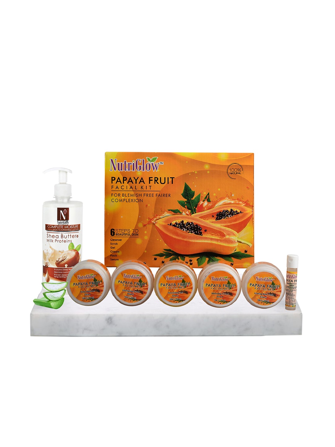 

NutriGlow Set of Papaya Fruit Facial Kit 260 g & Shea Butter Milk Proteins 500 ml, Multi