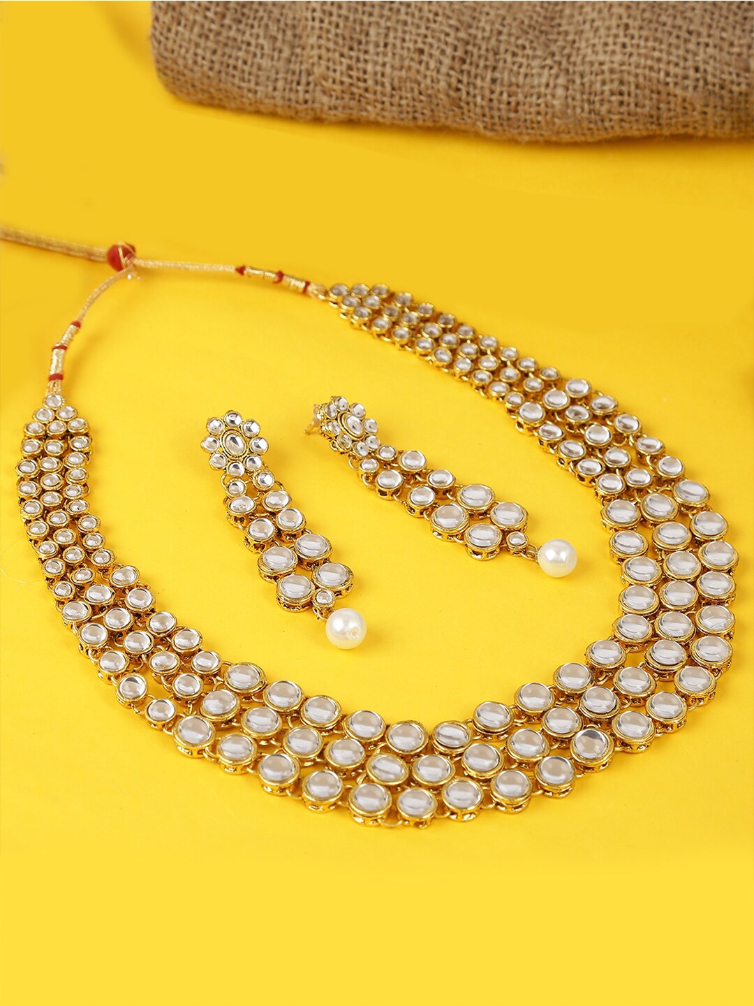 

LIVE EVIL White & Gold-Toned Kundan Studded Necklace Set