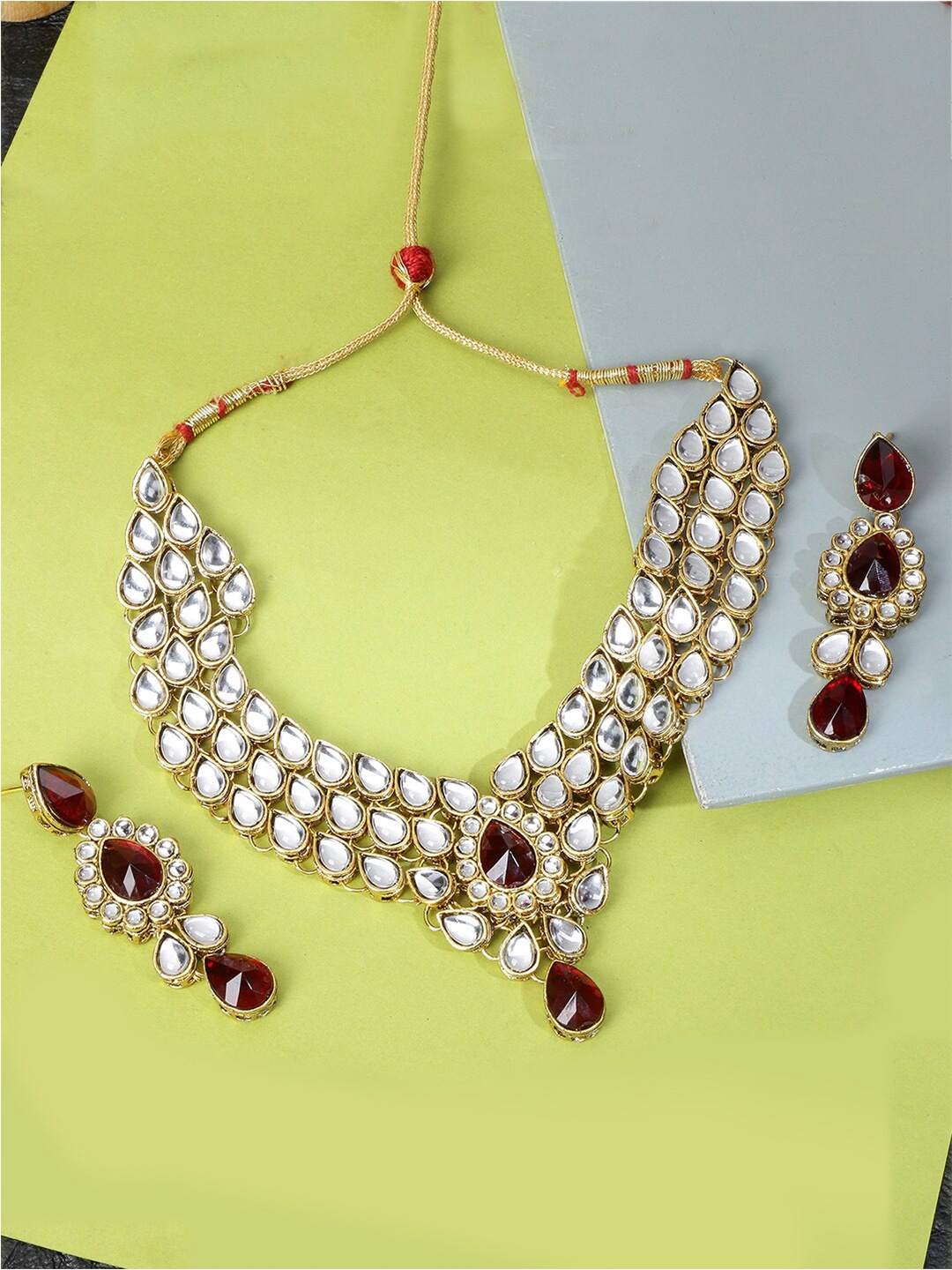 

LIVE EVIL Red & White Kundan Gold-Plated Jewellery Set