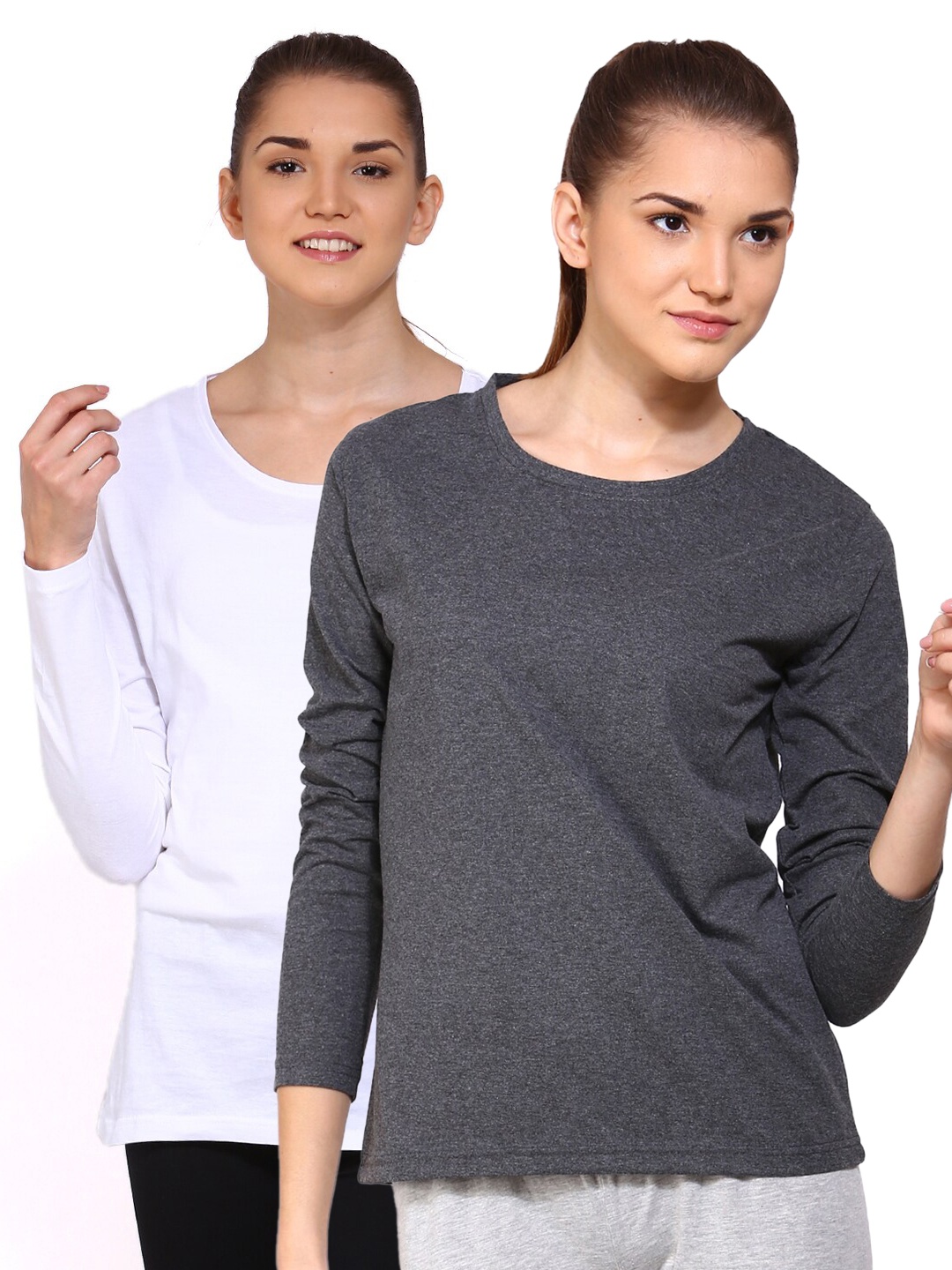 

appulse Women Pack of 2 Grey & White Cotton T-shirt