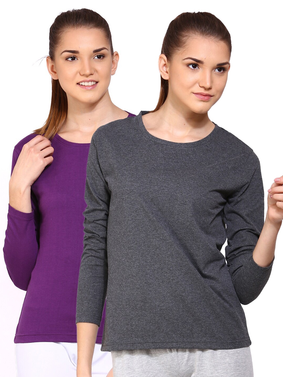 

appulse Women Pack of 2 Purple & Grey Cotton T-shirt