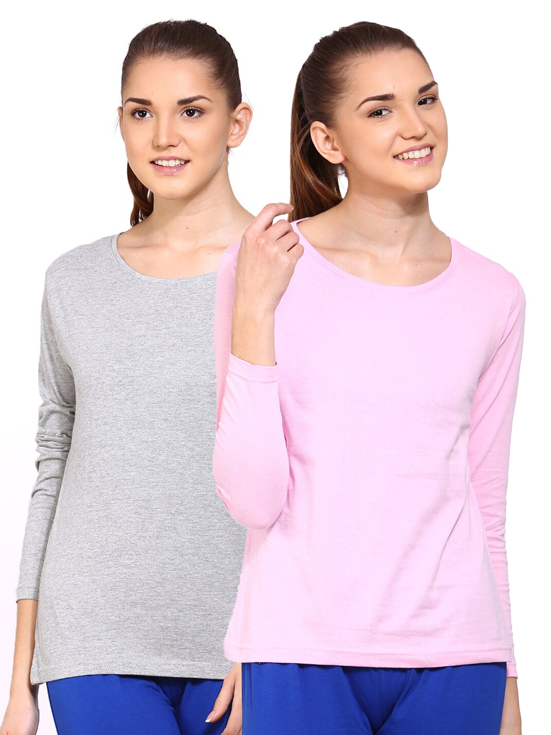 

appulse Women Grey & Pink 2 Raw Edge T-shirts