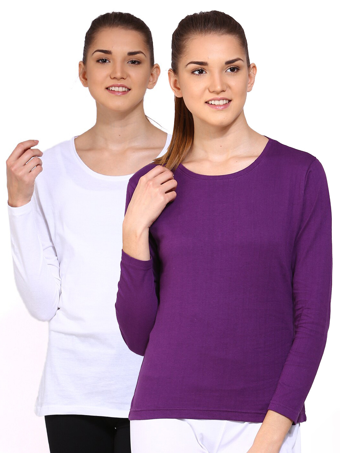 

appulse Women Pack of 2 White & Purple Cotton T-shirt