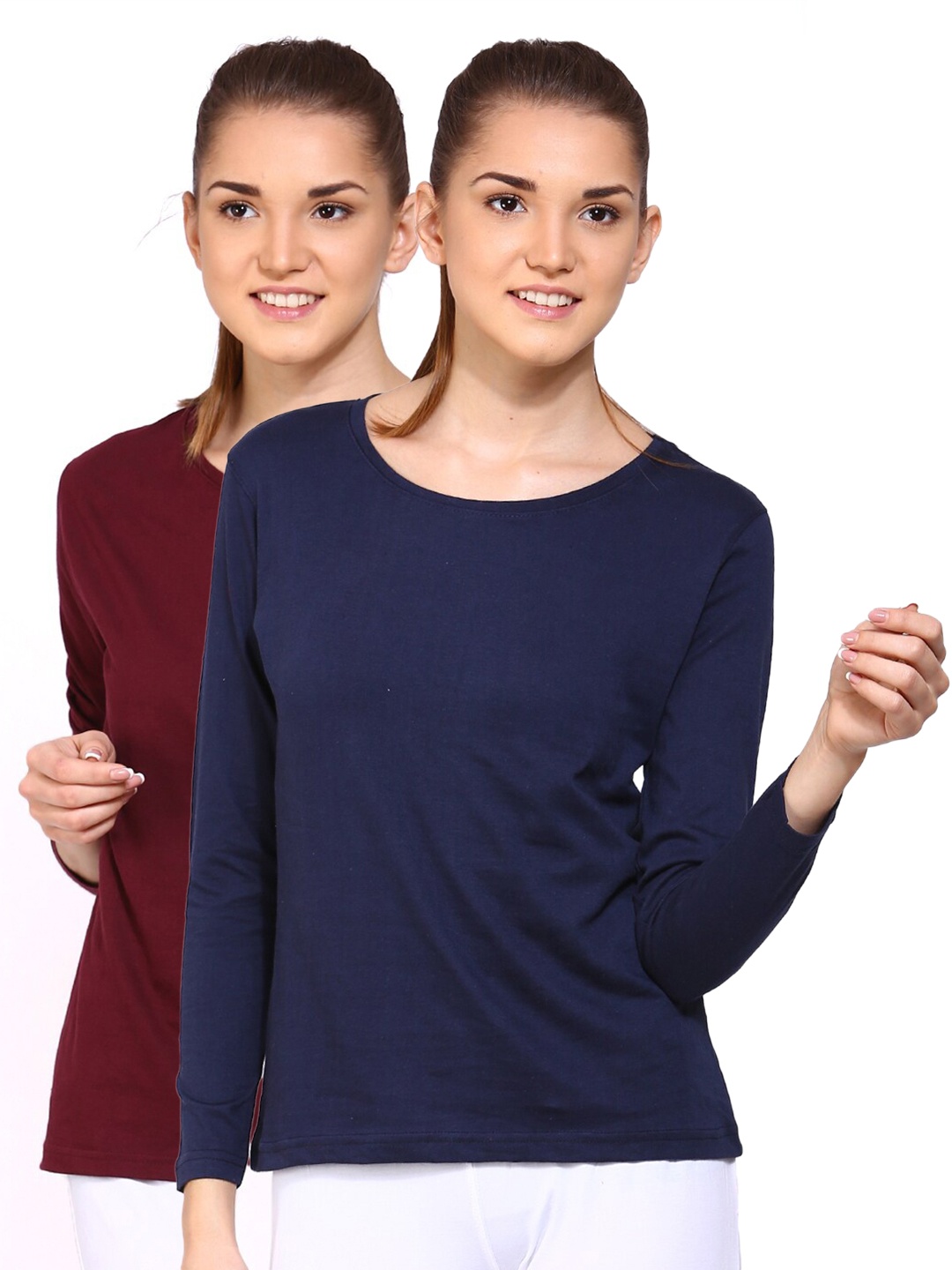 

appulse Women Pack of 2 Navy Blue & Maroon Cotton T-shirt