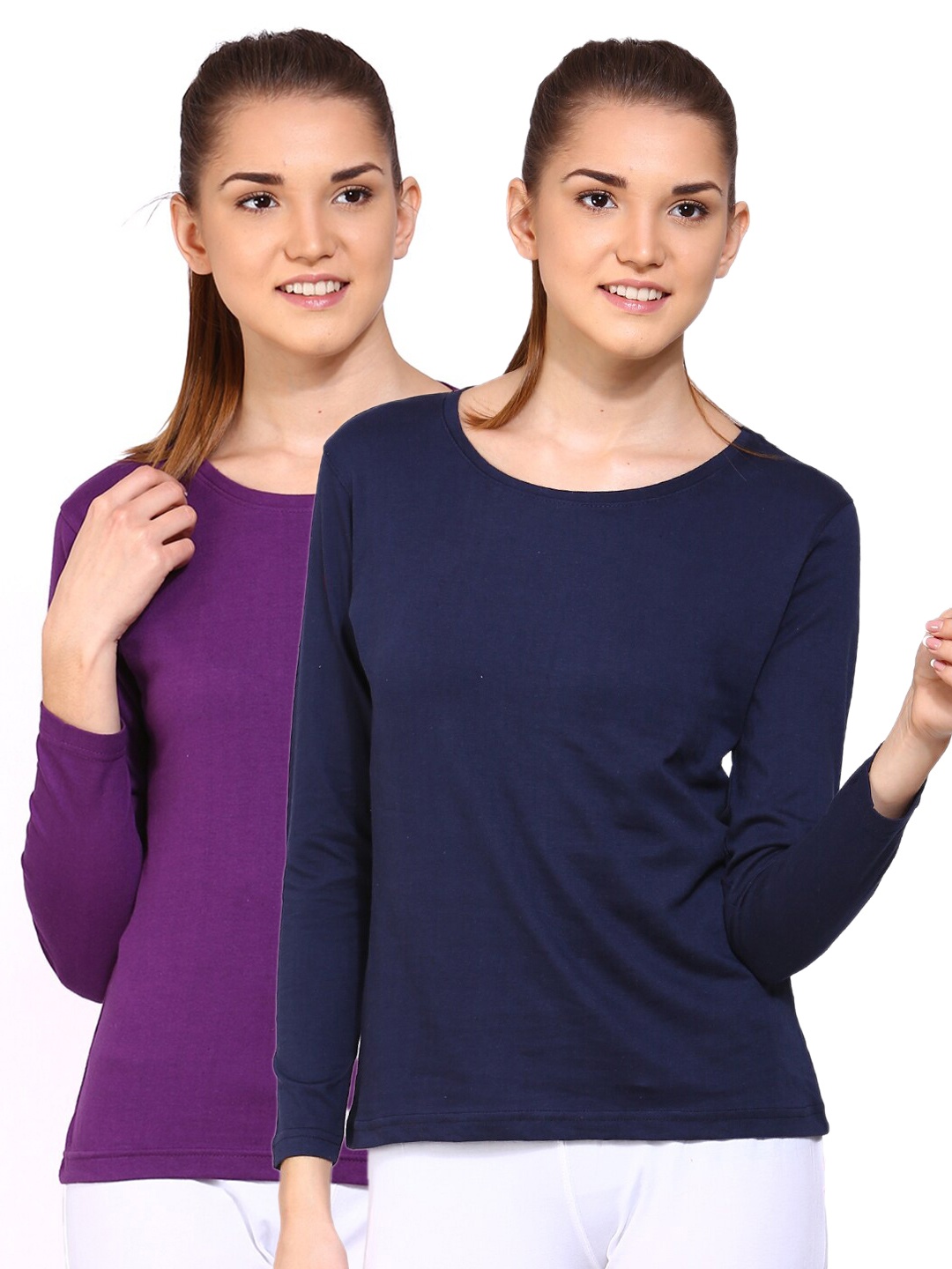 

appulse Women Pack of 2 Purple & Navy Blue Cotton T-shirt