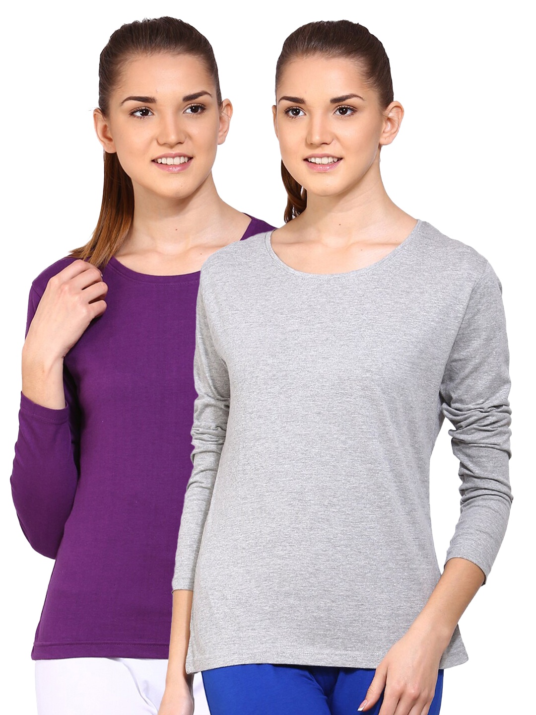 

appulse Women Pack of 2 Purple & Grey Cotton T-shirt