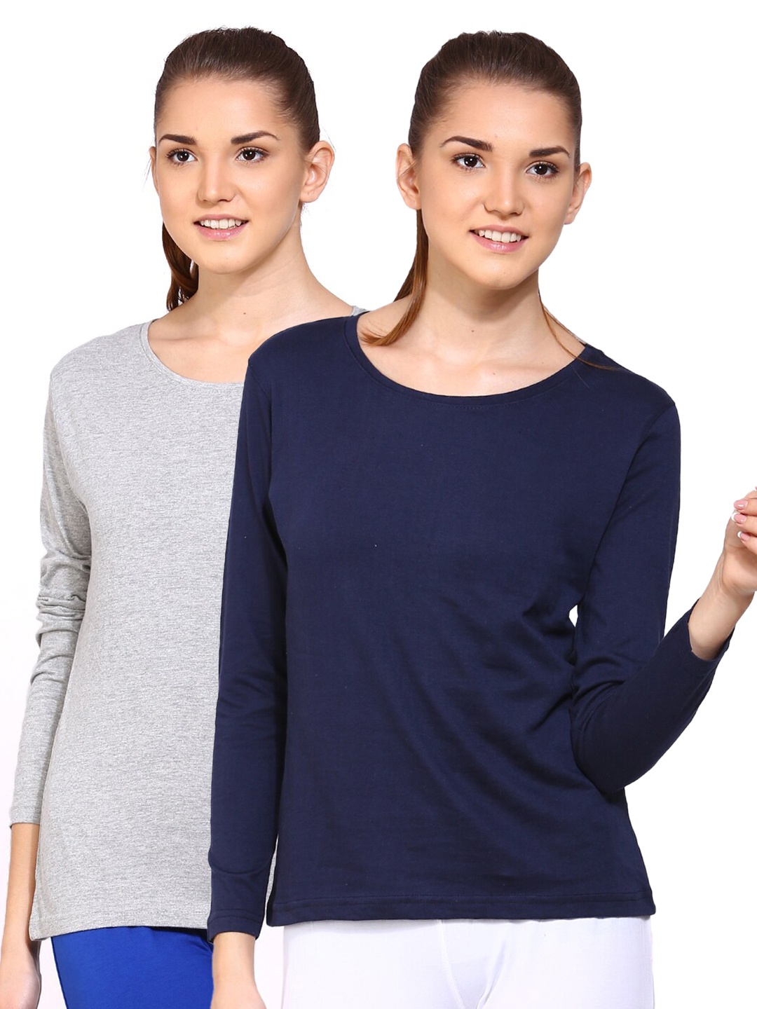 

appulse Women Pack of 2 Navy Blue & Grey Cotton T-shirt