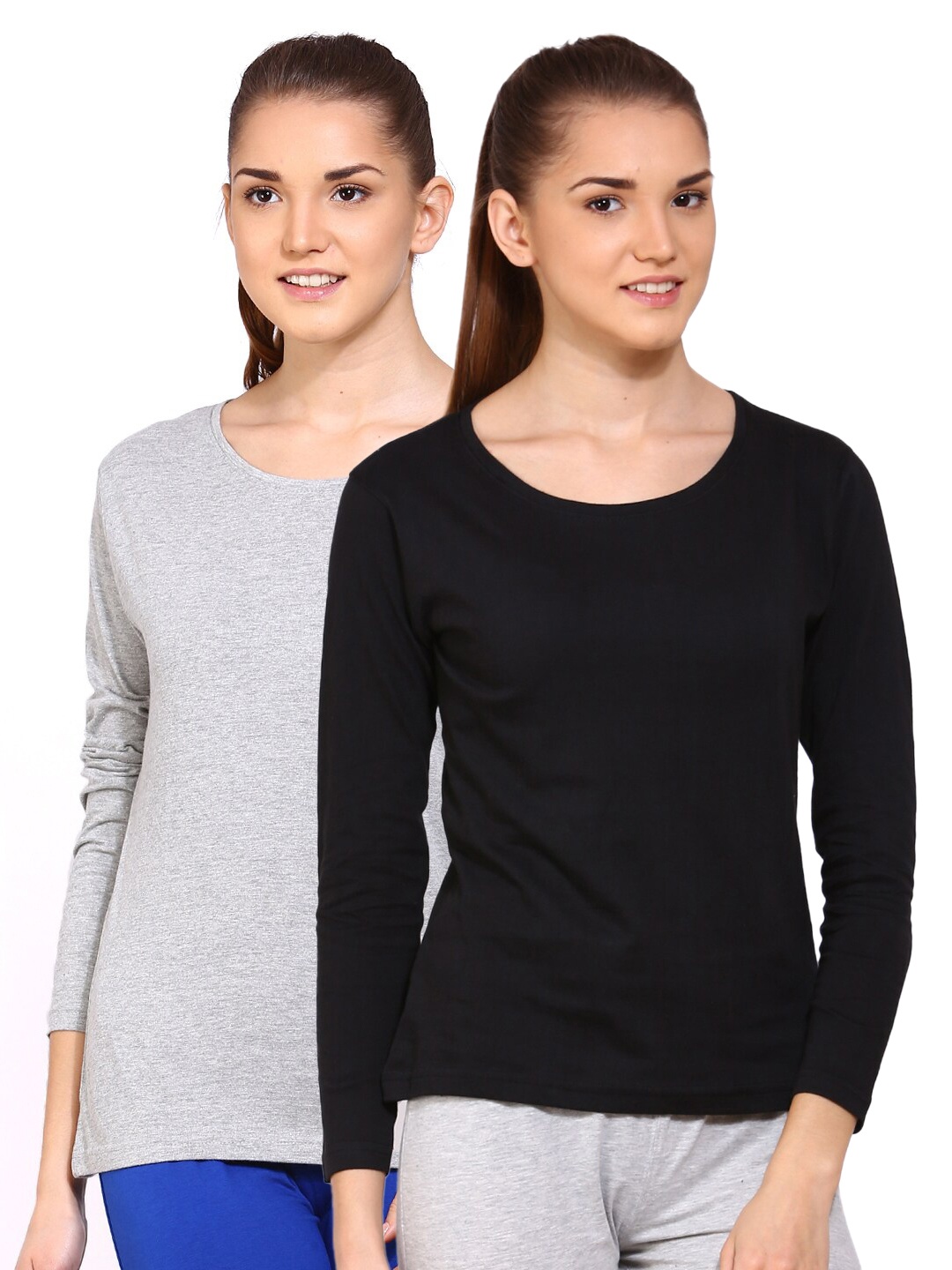 

appulse Women Pack of 2 Grey & Black Cotton T-shirt