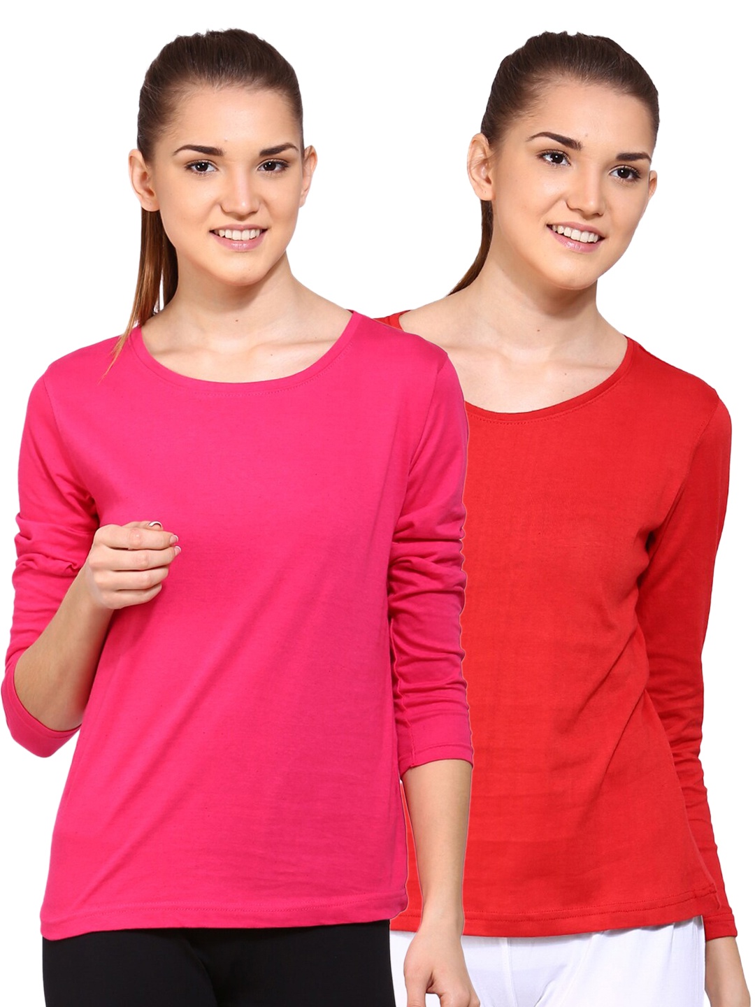 

appulse Women Pack of 2 Pink & Red Cotton T-shirt