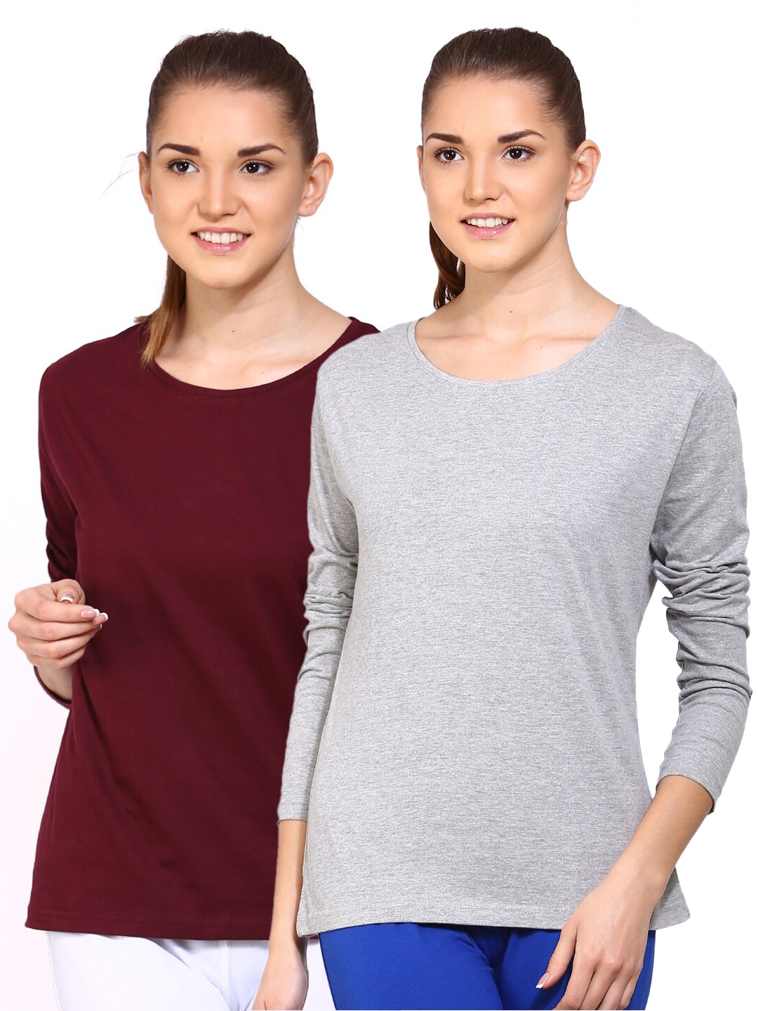 

appulse Women Pack of 2 Maroon & Grey Cotton T-shirt