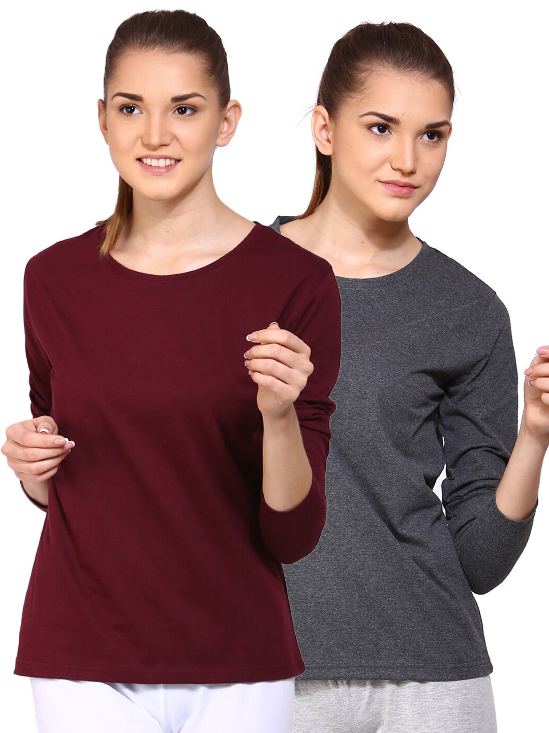 

appulse Women Pack of 2 Maroon & Grey Cotton T-shirt