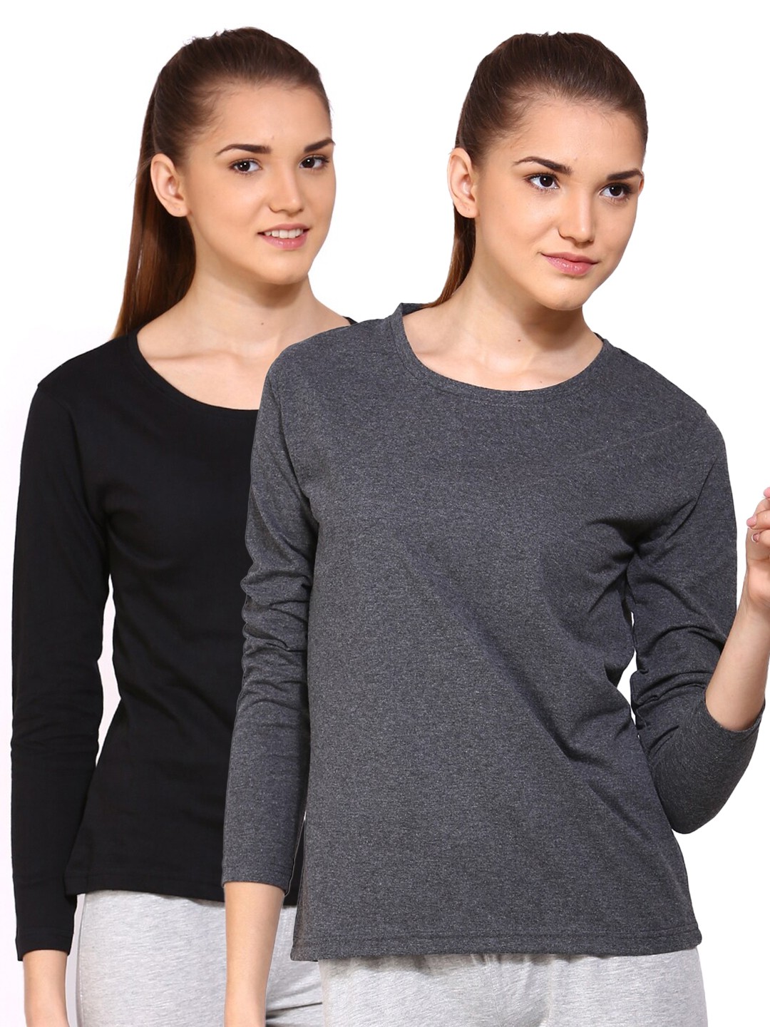 

appulse Women Pack of 2 Grey & Black Cotton T-shirt