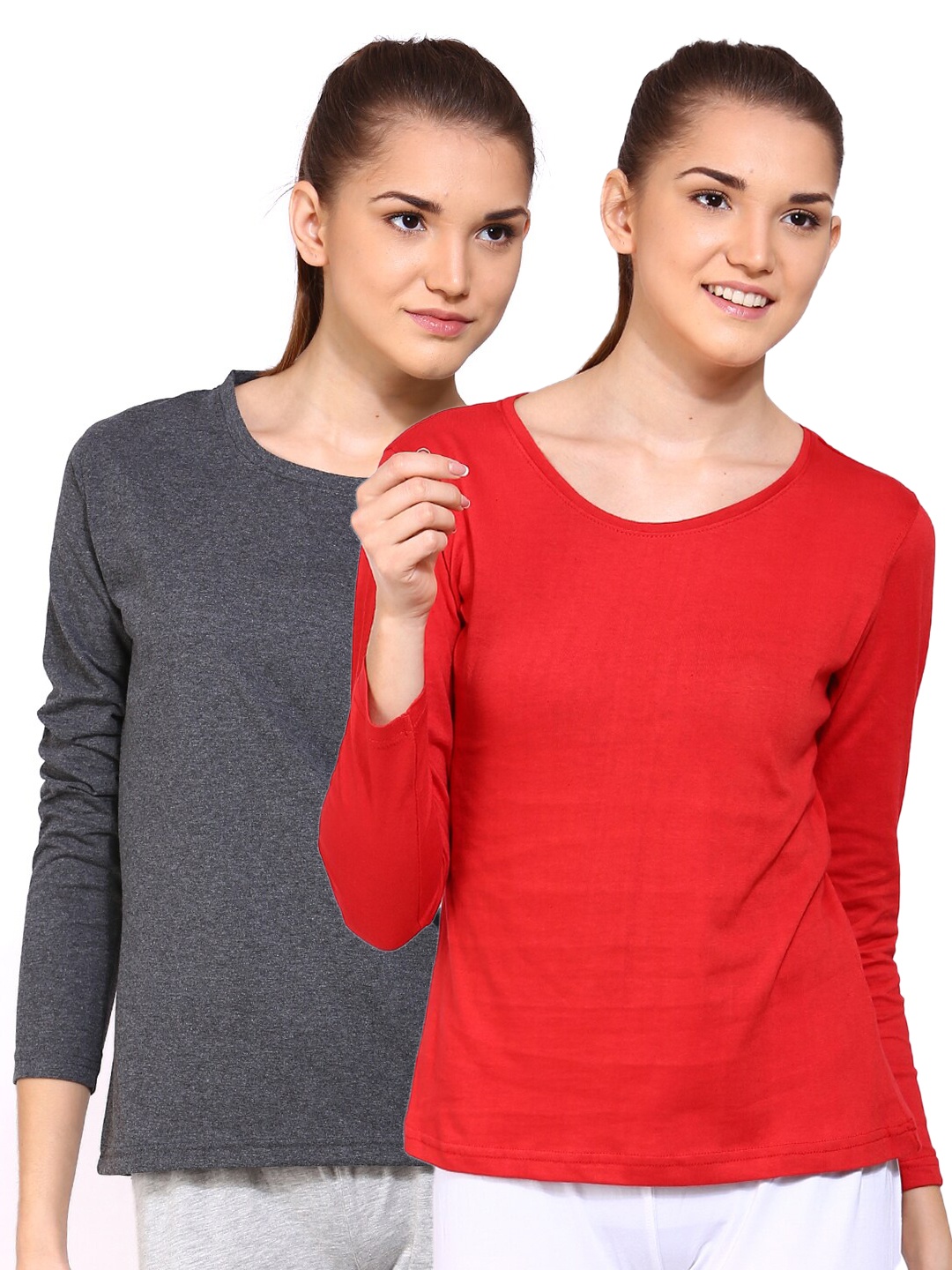 

appulse Women Pack of 2 Grey & Red Cotton T-shirt