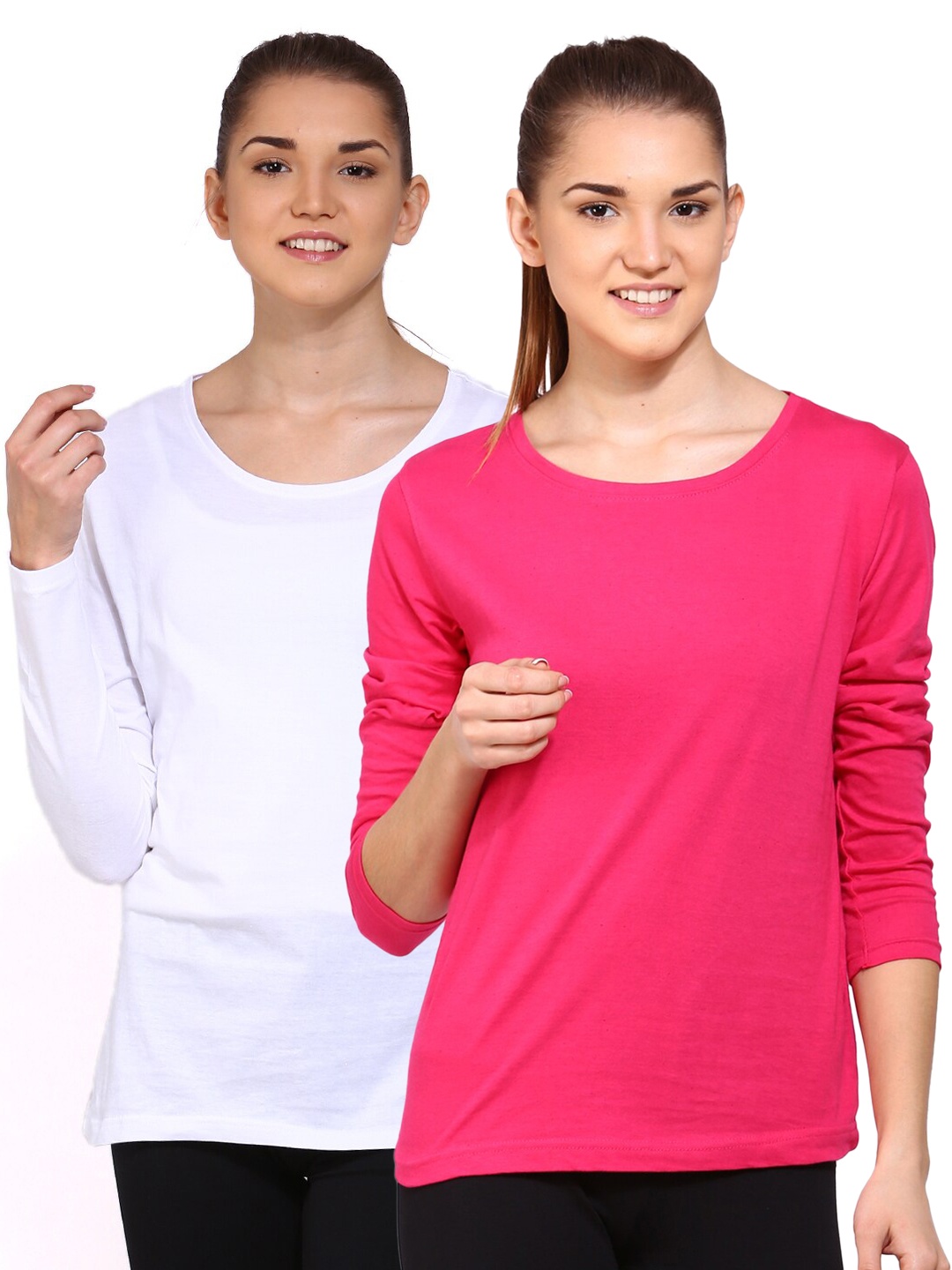 

appulse Women Pack of 2 Pink & White Cotton T-shirt