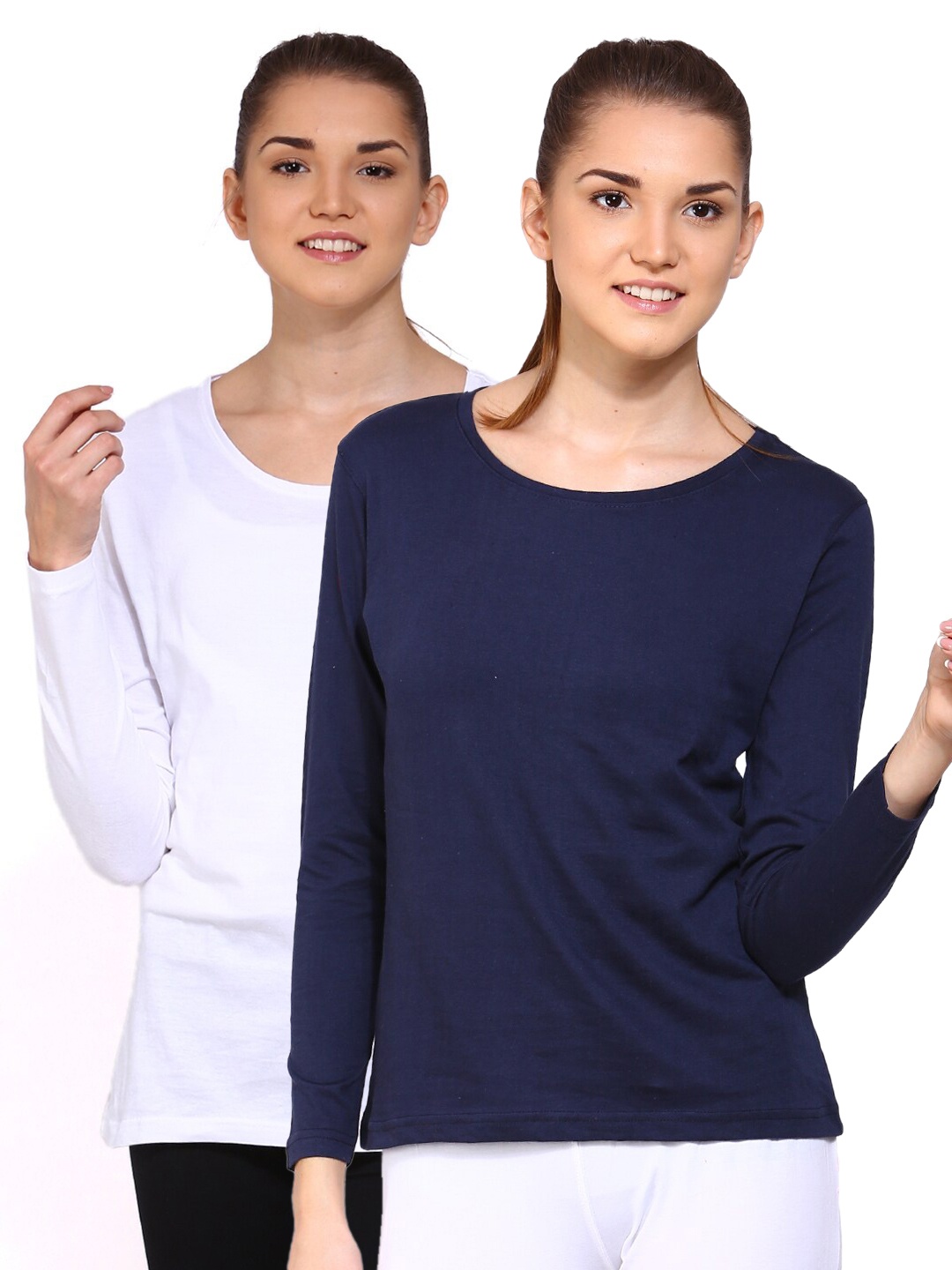 

appulse Women Pack of 2 Navy Blue & White Cotton T-shirt