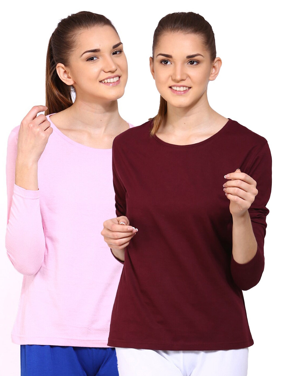 

appulse Women Pack of 2 Maroon & Pink Cotton T-shirt