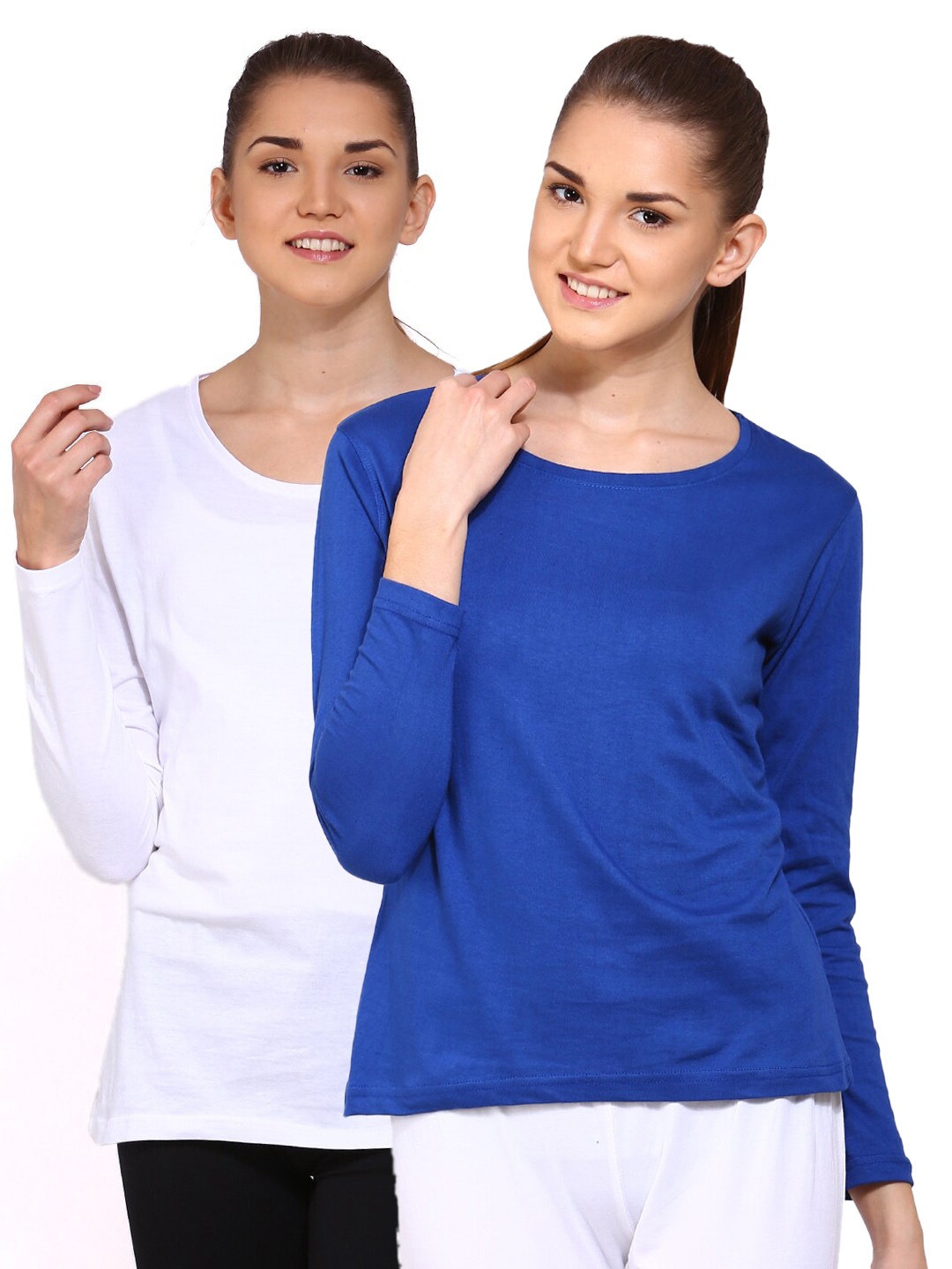 

appulse Women Pack of 2 White & Blue Cotton T-shirt