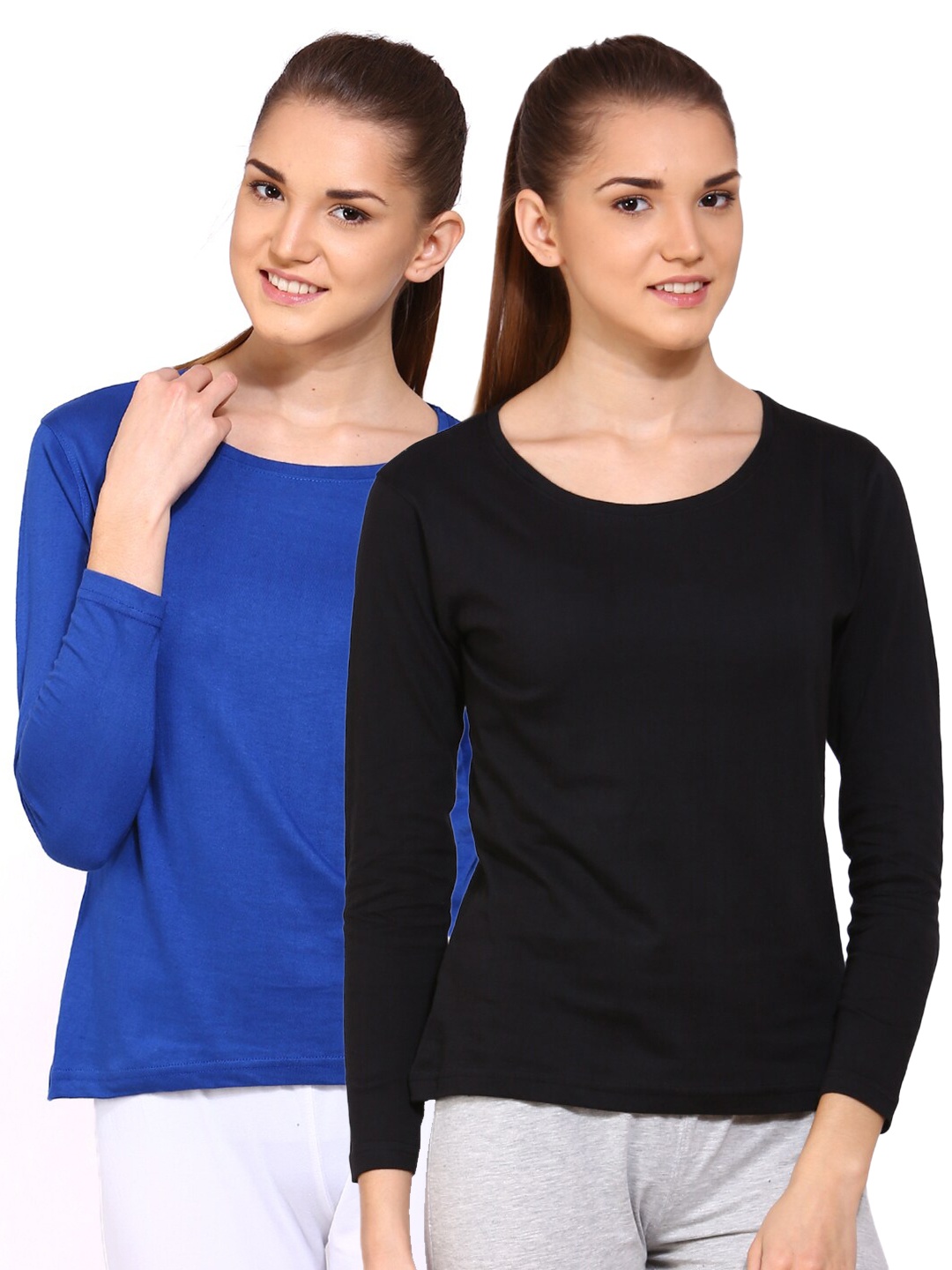 

appulse Women Pack of 2 Blue & Black Cotton T-shirts