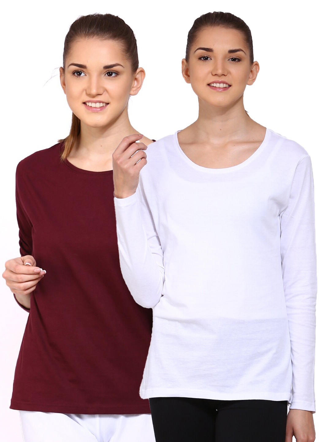 

appulse Women Pack of 2 Maroon & White Cotton T-shirt