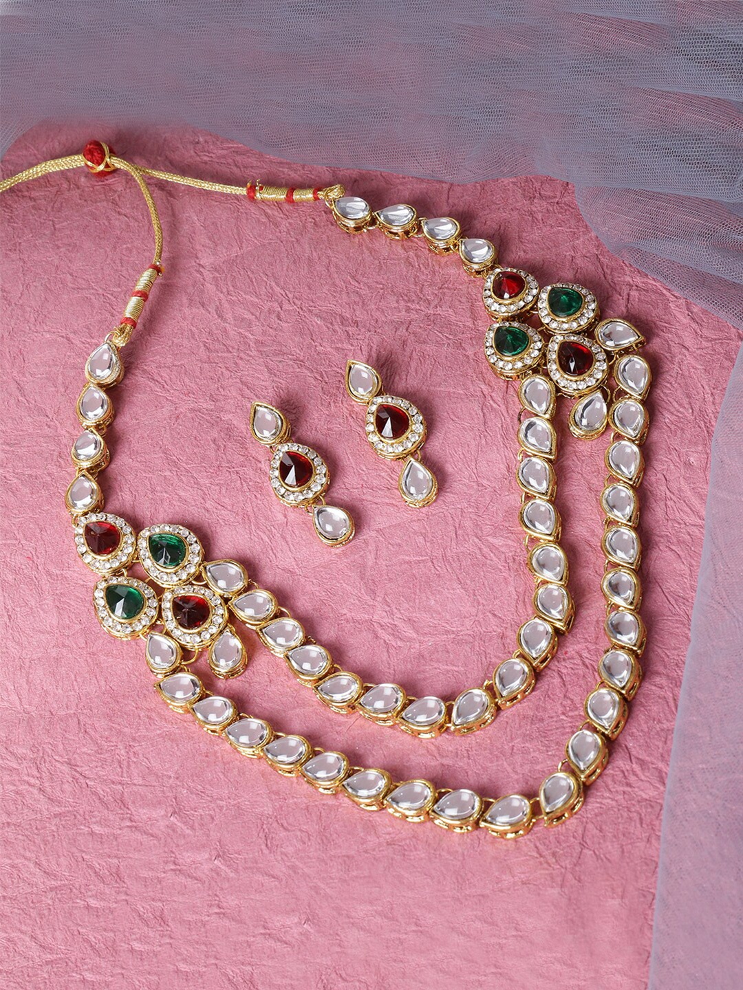 

LIVE EVIL Red Gold-Plated Kundan Stone Necklace