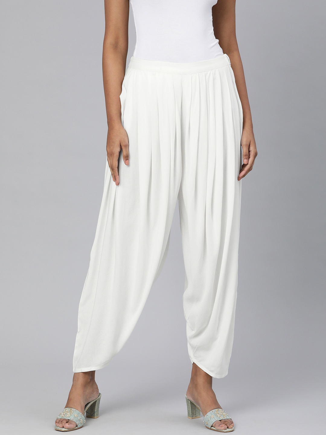 

Global Desi Women White Solid Dhoti Pants