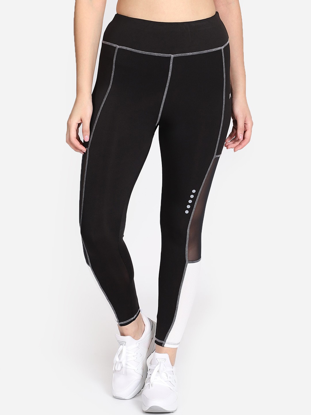 

MUSCLE TORQUE Women Black Colourblocked Skinny-Fit Tights With Side Mesh
