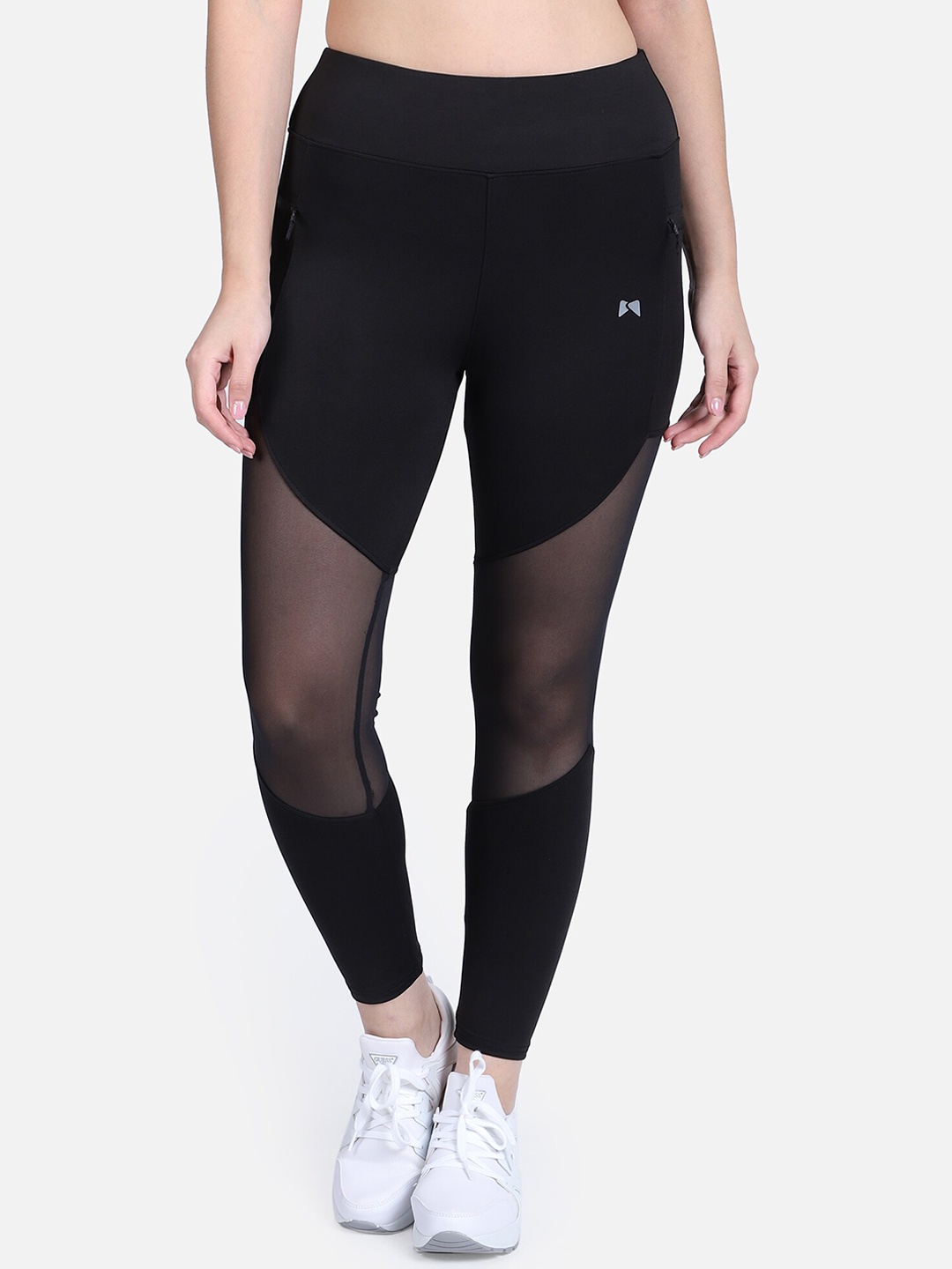 

MUSCLE TORQUE Women Black Solid Skinny Fit Mesh Tights