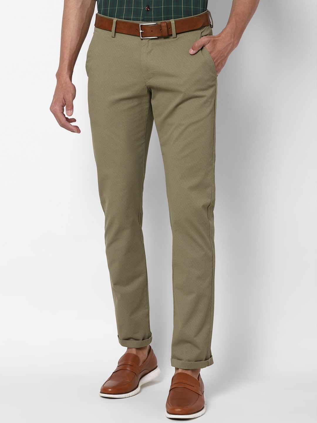 

Allen Solly Men Olive Green Slim Fit Trousers
