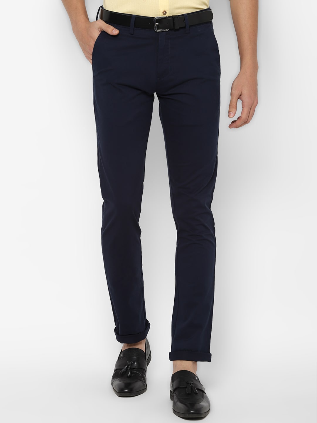 

Allen Solly Men Navy Blue Solid Slim Fit Chinos
