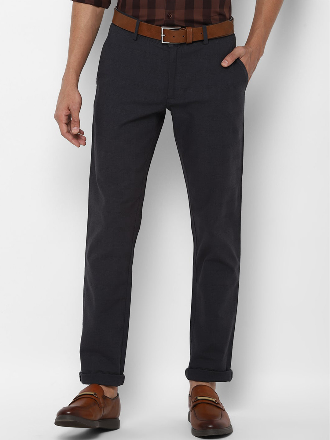 

Allen Solly Men Black Checked Slim Fit Trousers