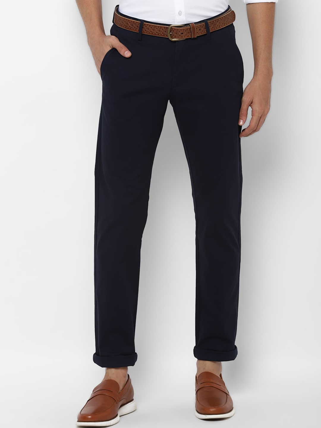 

Allen Solly Men Navy Blue Textured Slim Fit Trousers