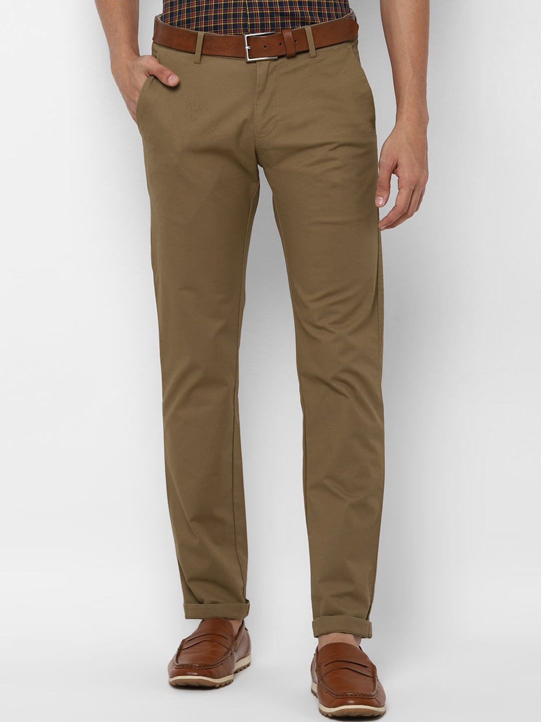 

Allen Solly Men Brown Textured Slim Fit Trousers