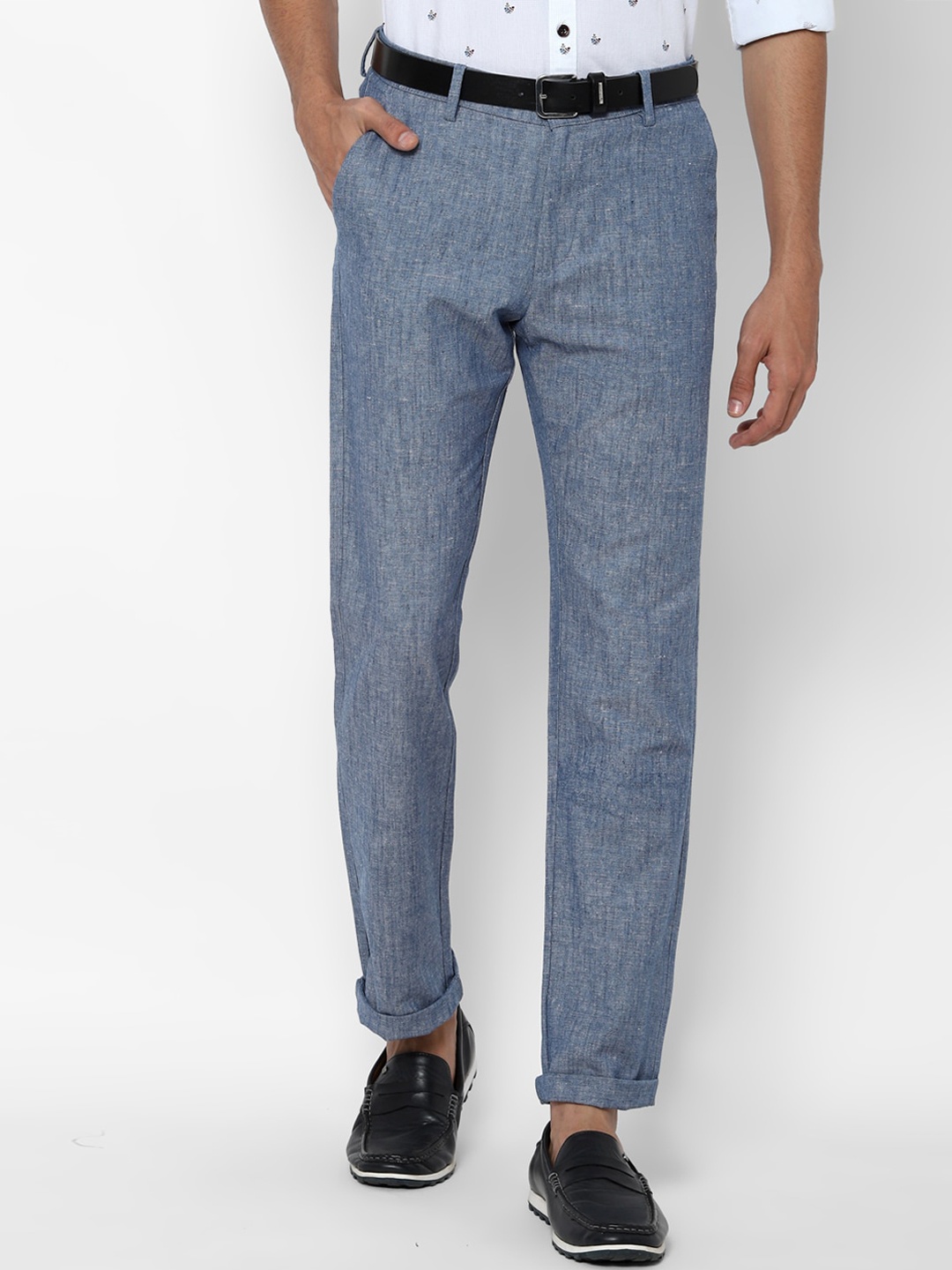 

Allen Solly Men Blue Cotton Linen Trousers