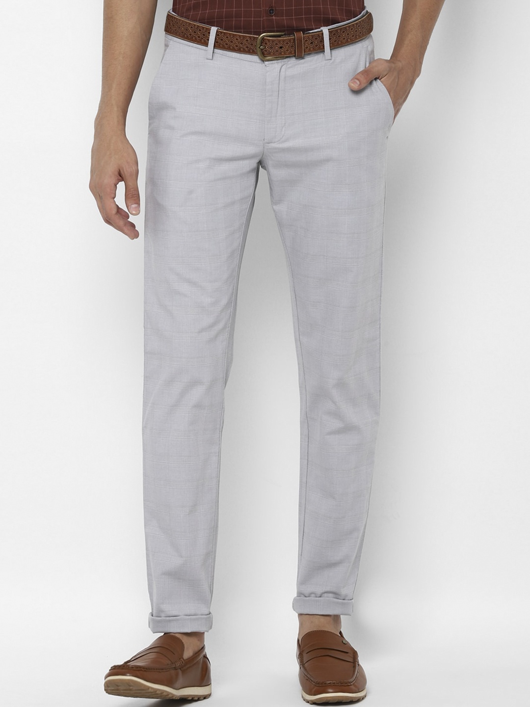 

Allen Solly Men Grey Checked Slim Fit Trousers