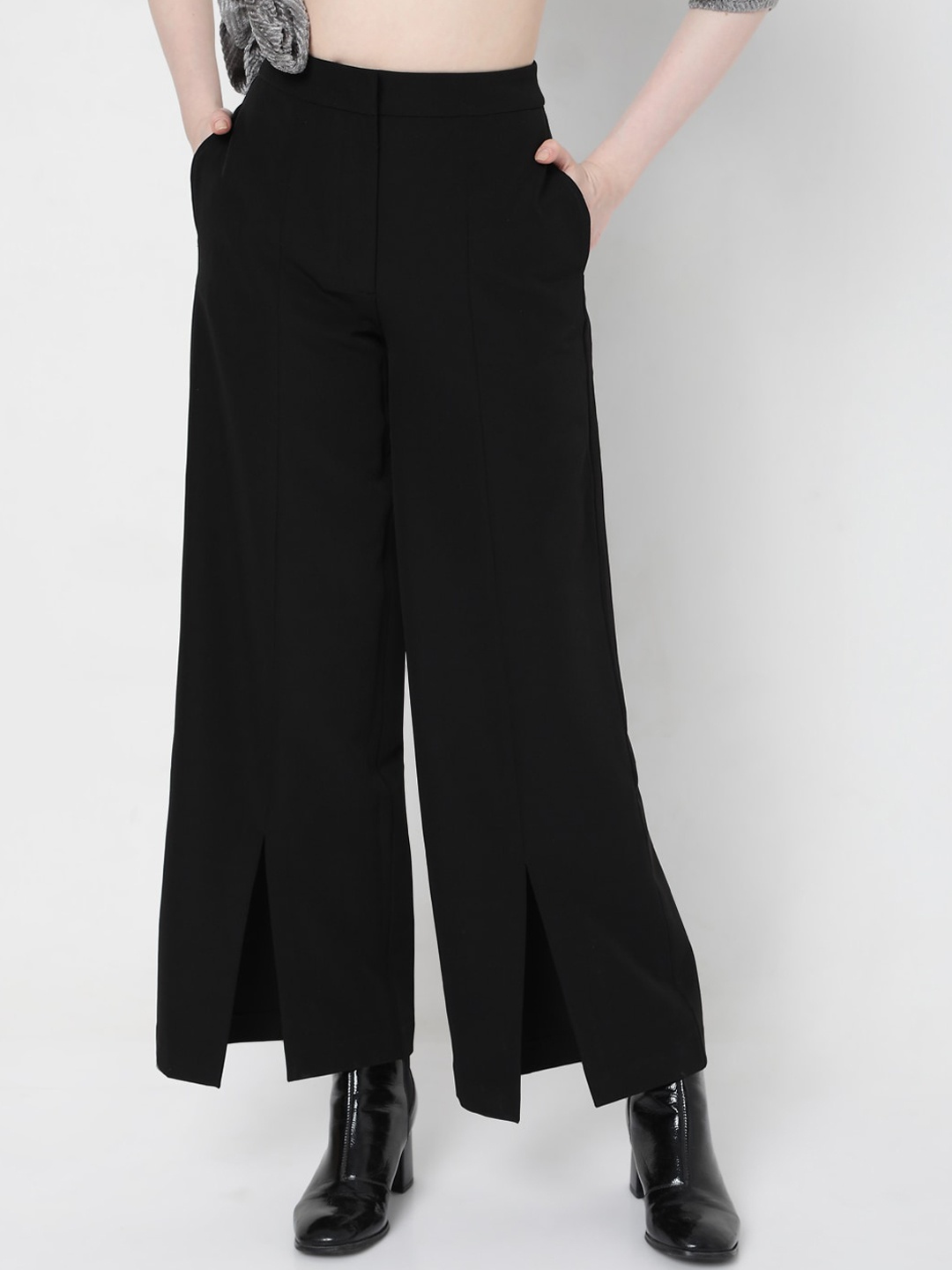 

Vero Moda Women Black Flared High-Rise Trousers