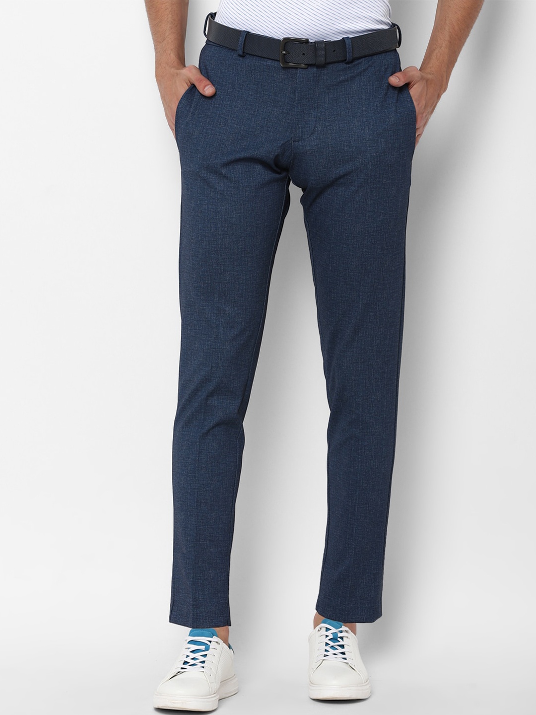 

Allen Solly Men Navy Blue Textured Slim Fit Trousers